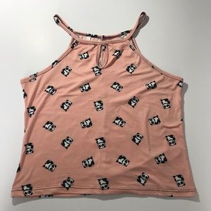 Cute Pink Panda Halter Crop Top SZ XL